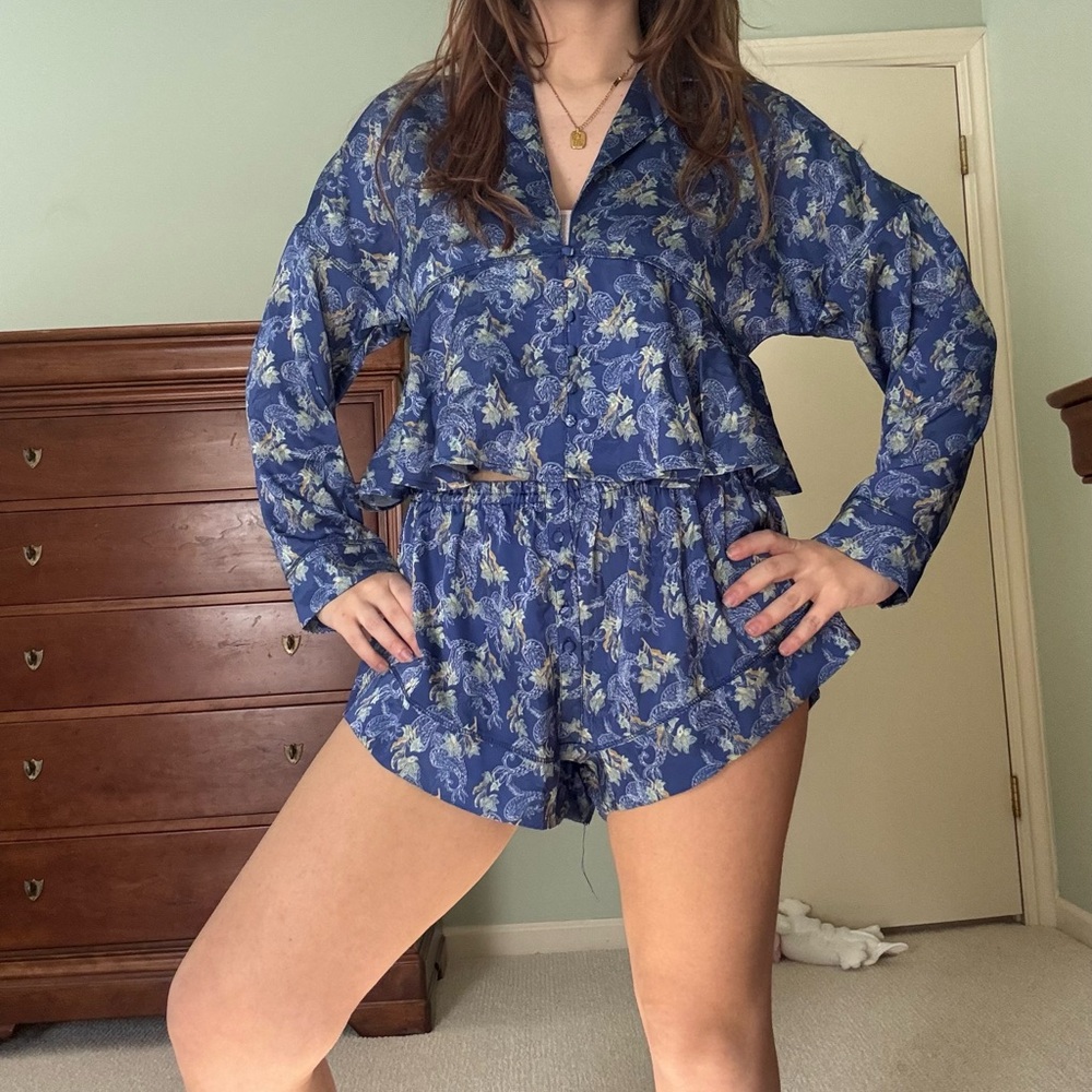 Free People Blue Floral Pajama Set